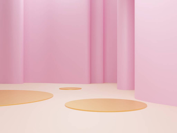 Rosa Podium minimal auf rosa Hintergrund, Display für kosmetische Parfüm-Mode Naturprodukt, einfaches sauberes Design, minimalistische Luxus-Attrappe - 3D-Render - Foto, Bild
