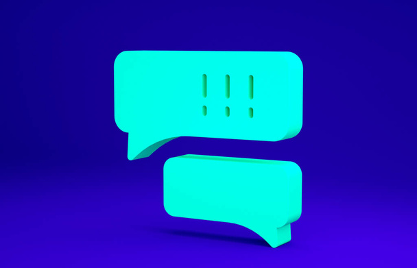 Green Speech bulle chat sur l'icône de jeu de baseball isolé sur fond bleu. Icône de message. Communication ou commentaire chat symbole. Concept de minimalisme. Illustration 3D rendu 3D - Photo, image