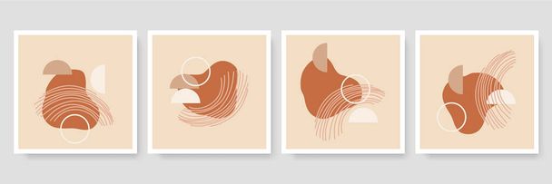 Set van trendy minimalistische botanische vectorillustraties als abstracte lijnkunstcomposities met bladeren, ideaal voor kunstgalerie, moderne muurkunst poster, minimaal interieur - Vector, afbeelding