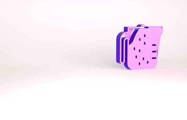 Fioletowy kubek pomiarowy do pomiaru ikony suchej i płynnej żywności izolowanej na białym tle. Zlewka z tworzywa sztucznego z uchwytem. Koncepcja minimalizmu. Ilustracja 3D 3D renderowania - Zdjęcie, obraz