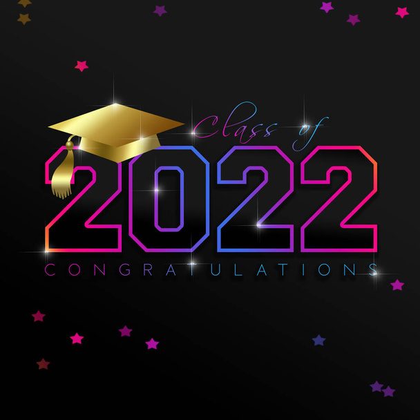 Une illustration abstraite de Félicitations diplômés, Classe de 2022 sur un fond noir - Photo, image
