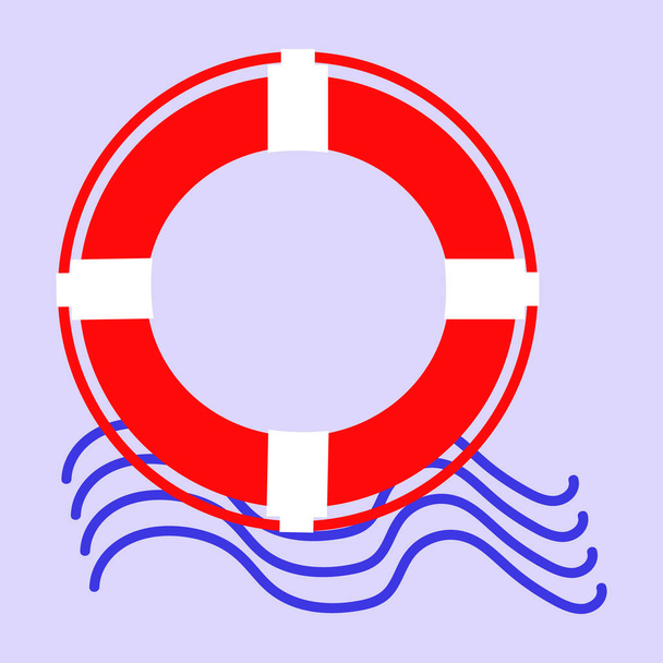 Lifebuoy з морськими хвилями. Білий Lifebuoy з мотузкою. Ізольовані ветеринарні ілюстрації. Морська річка рятує людей. Морський ресурс безпеки води Векторні ілюстрації ізольовані на білому тлі
 - Вектор, зображення