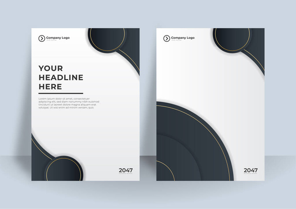 Brochure black gold cover design layout set for business and construction. Abstract geometry with colored corporate vector illustration on background. Good for annual report, industrial catalog design - Vector, Image