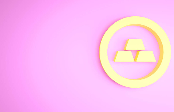 Ikona žluté zlaté pruhy izolované na růžovém pozadí. Bankovní koncept. Minimalismus. 3D ilustrace 3D vykreslení - Fotografie, Obrázek