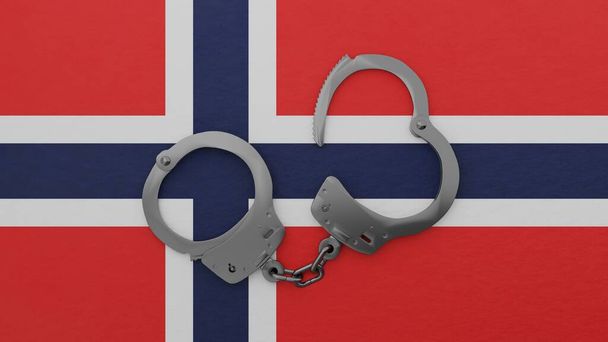 Félig nyitott acél bilincs közepén és tetején a nemzeti zászló Norvégia - Fotó, kép