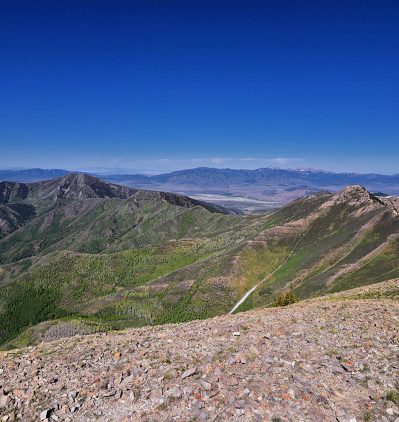 Lowe Peak views of Oquirrh range toward the Salt Lake Valley by Rio Tinto Bingham Copper Mine, in spring. Utah. United States. - Photo, Image