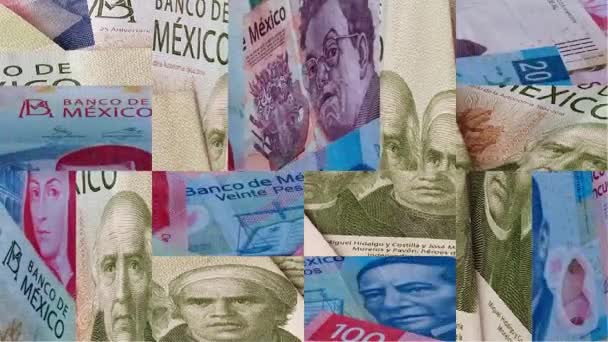 animated background with puzzle style of Mexican money photos - Footage, Video