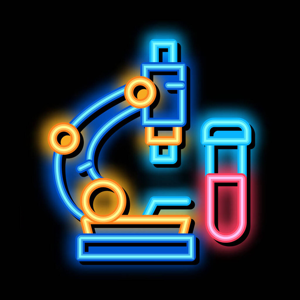 blood tests under microscope neon glow icon illustration - Vector, Image