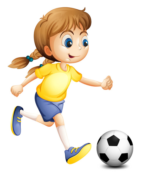 Nuori nainen pelaa jalkapalloa
 - Vektori, kuva