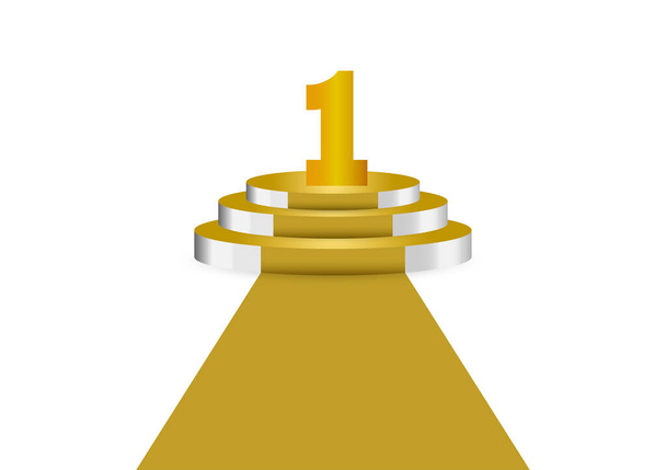 numero 1 colore oro sul podio d'oro è il vincitore è in prima illustrazione vettoriale isolato sfondo bianco - Vettoriali, immagini