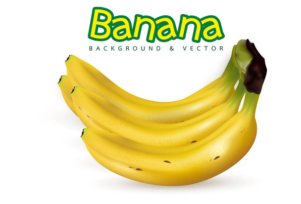 Набор трехмерных векторных реалистичных иллюстраций бананов. Банан, полуочищенный банан, куча бананов на белом фоне, банановая икона - Вектор,изображение