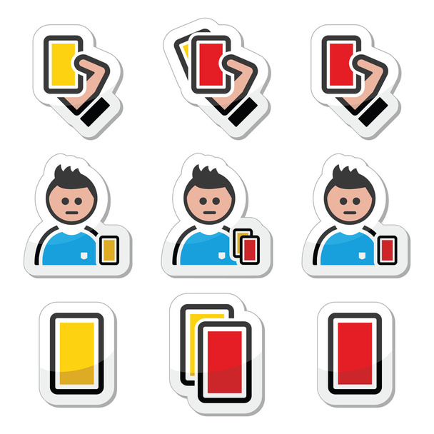 Football or soccer yellow and red card icons set - Wektor, obraz