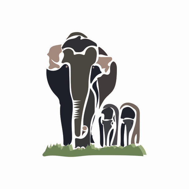 このベクトルアートは、森を歩く母象と彼女の2頭の赤ちゃん象を表しています. - ベクター画像