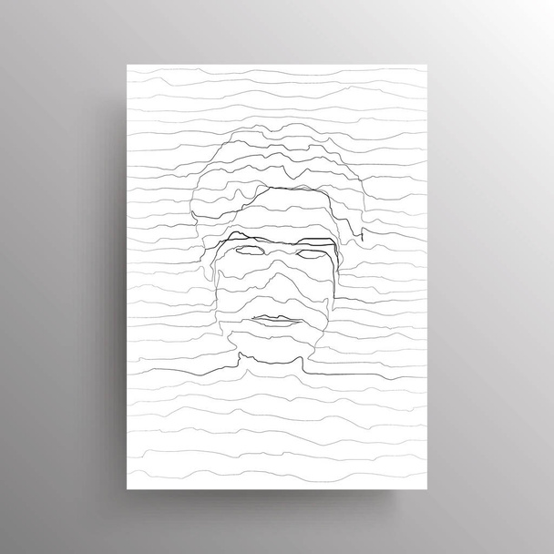 Cara masculina abstracta en estilo de líneas horizontales onduladas. Retrato de un hombre en estilo de distorsión lineal aislado sobre fondo blanco. Diseño para decoración de paredes. Vector - Vector, imagen