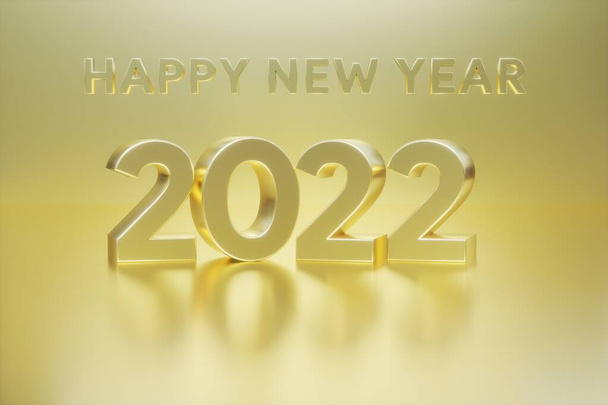 С Новым 2022 годом. текст золотых 3D чисел с золотым фоном. Открытка, баннер, плакат. 3d иллюстрации рендеринга. современный, хитрый и простой - Фото, изображение