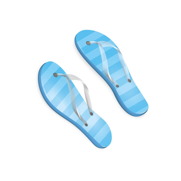 Blue striped flip flops with shadow. Shoes for the beach, walks, games, saunas, visiting water attractions. Vector realistic design. EPS 10. - Вектор,изображение