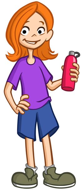 Smiling girl holding water container bottle canteen - Vector, Image