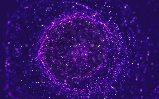 Partículas de explosión de polvo de color púrpura sobre fondo negro - Foto, Imagen