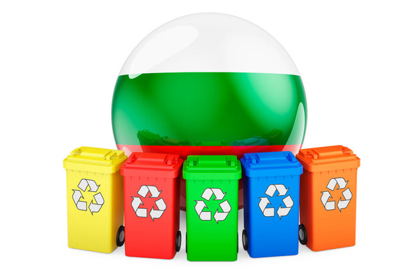 Waste recycling in Bulgaria. Colored recycling bins with Bulgarian flag, 3D rendering isolated on white background - Photo, Image