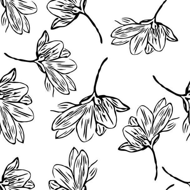 Magnolia on a white background. Seamless pattern on a solid background for dresses, wallpapers, fabrics for bedding, birthday cards. The tiles can be combined with each other.  - Foto, Imagem