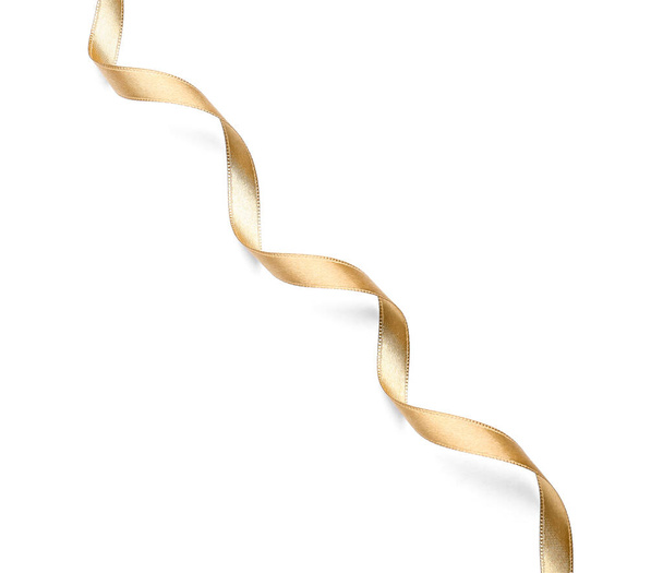 Beautiful golden ribbon on white background - Фото, изображение