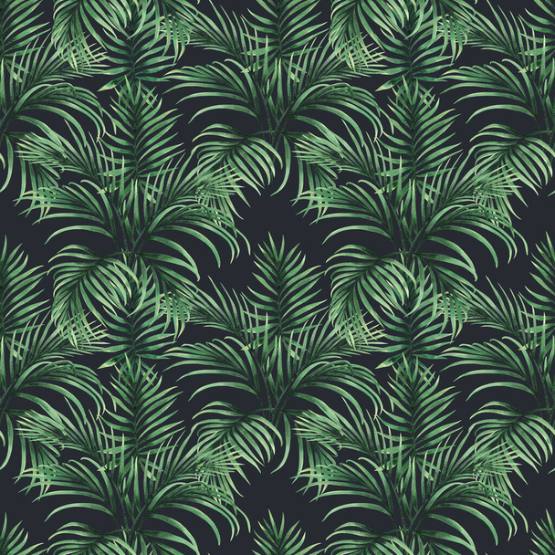 Akwarela malarstwo palma zielony kokos liście bezszwowy wzór tła.Akwarela ręcznie rysowane ilustracja tropikalne egzotyczne odcisków liści tapety, tkaniny Hawaje aloha stylu letnim. - Zdjęcie, obraz