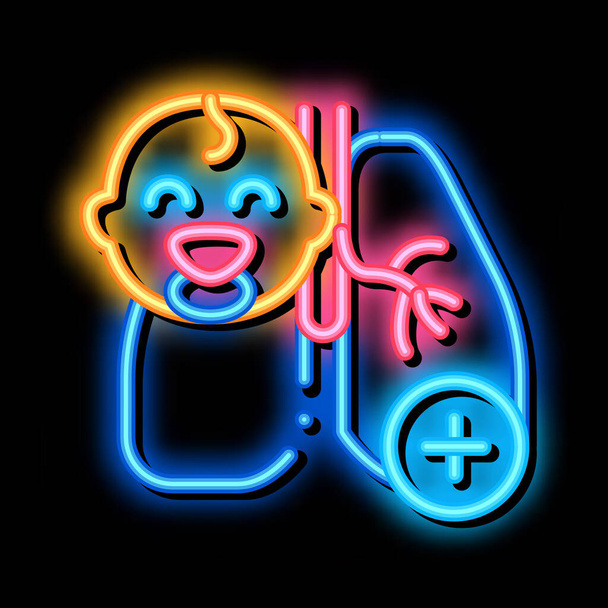 longen van pasgeboren baby neon gloeien pictogram illustratie - Vector, afbeelding