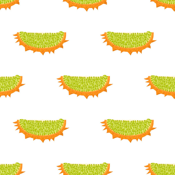 Seamless pattern with fresh cut slice yellow kiwano fruit isolated on white background. Summer fruits for healthy lifestyle. Organic fruit. Cartoon style. Vector illustration for any design. - Vector, Image