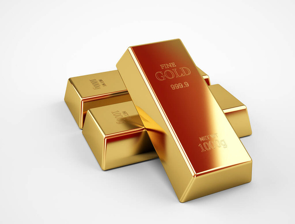 Pila de barras de oro concepto de éxito en los negocios y las finanzas, aislado en un fondo blanco. renderizado 3d - Foto, imagen