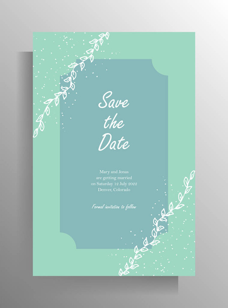 Wedding invitation template design. Hand drawn simple plant doodle elements. Vector illustration. - Vector, Image