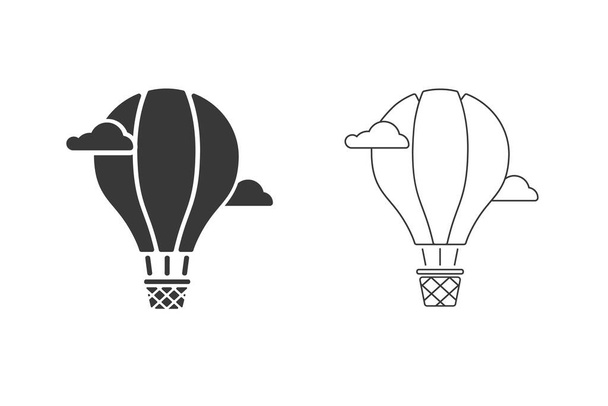 Set icona glifo mongolfiera. Aerostat. Simbolo della silhouette. Spazio negativo. Illustrazione isolata vettoriale - Vettoriali, immagini