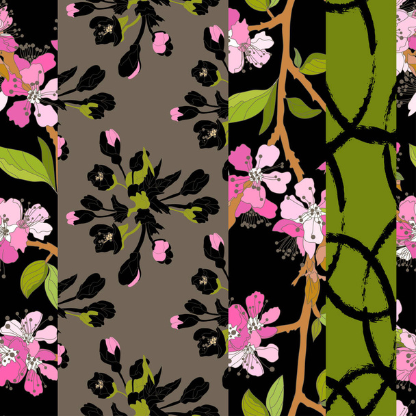 Elegant seamless pattern with sakura cherry blossom, design elements. Floral  pattern for invitations, cards, print, gift wrap, manufacturing, textile, fabric, wallpapers - Vektor, Bild