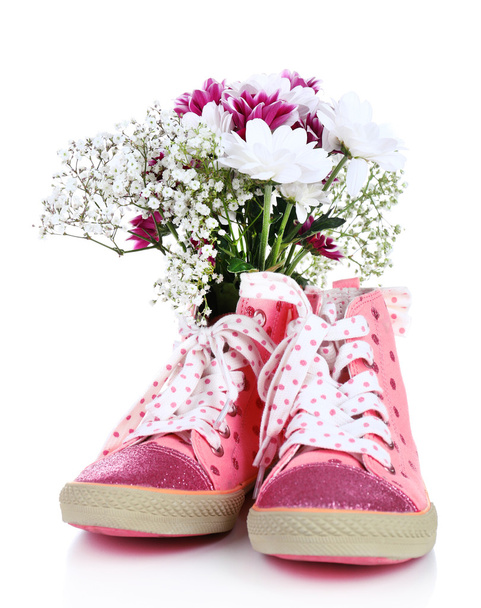 Beautiful gumshoes with flowers inside, isolated on white - Valokuva, kuva