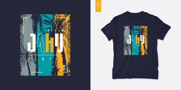 T-shirt vecteur plage Hawaï Oahu design, poster, impression - Vecteur, image