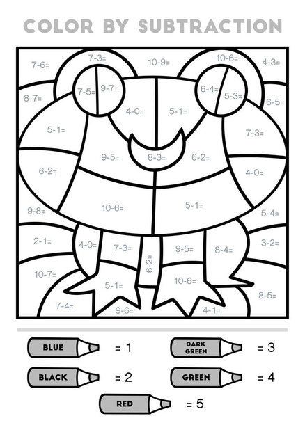 Цвет по вычитанию, образование игры для детей, лягушка - Вектор,изображение