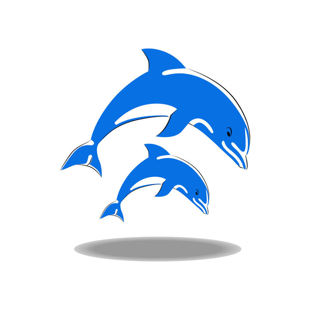 Two beautiful blue dolphins jumping. - Vector, Imagen