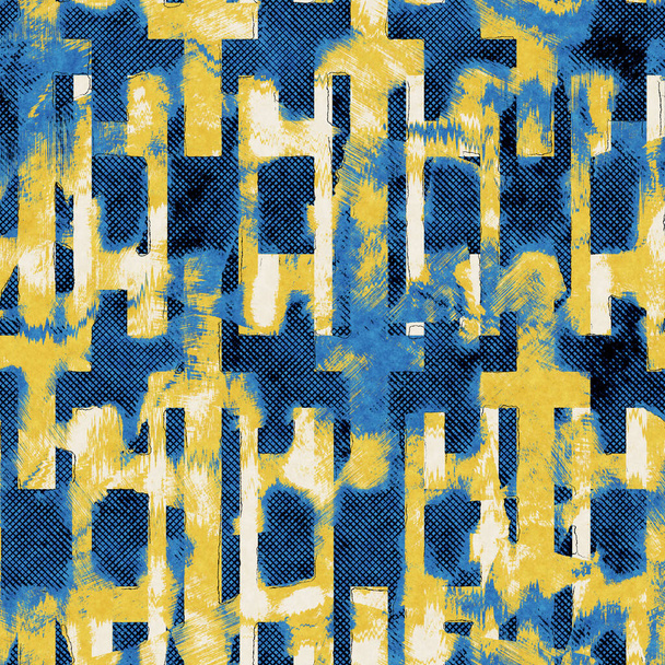Seamless abstract vibrant blue and yellow pattern for print - Photo, Image