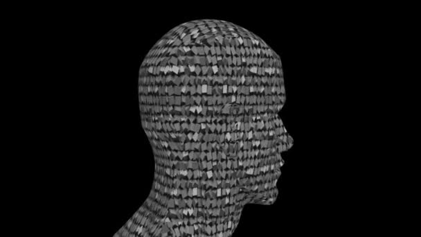 Φανταστική 3D περιστρεφόμενη κεφαλή με κινούμενο κύβο. VJ βρόχο βίντεο. VFX εφέ. Βίντεο για σόου και κινούμενα σχέδια. Μαύρο φόντο. - Πλάνα, βίντεο
