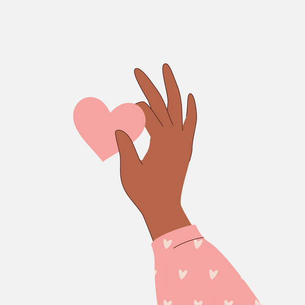 ピンクのハートを持つ女の手 - ベクター画像