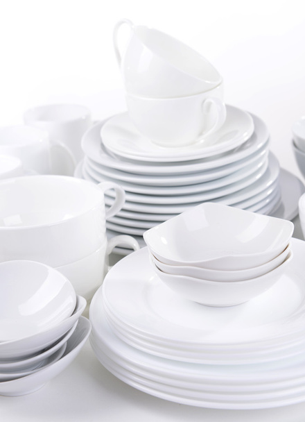 Set of white dishes close-up - 写真・画像