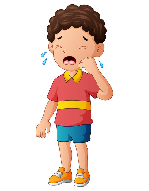 Illustration d'un jeune garçon pleurant sur un fond blanc - Vecteur, image