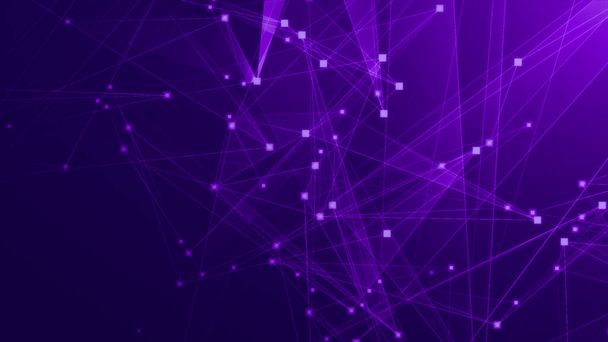Abstraktes violett-polygonales Tech-Netzwerk mit Connect-Technologie-Hintergrund. Abstrakte Punkte und Linien strukturieren den Hintergrund. 3D-Darstellung. - Foto, Bild
