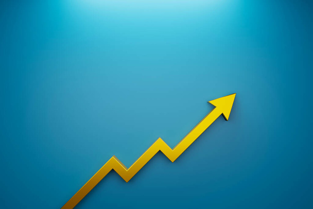 Wzrost znaku strzałki na niebieskim tle. Rozwój biznesu do sukcesu i rosnącej koncepcji wzrostu. Ilustracja 3D - Zdjęcie, obraz