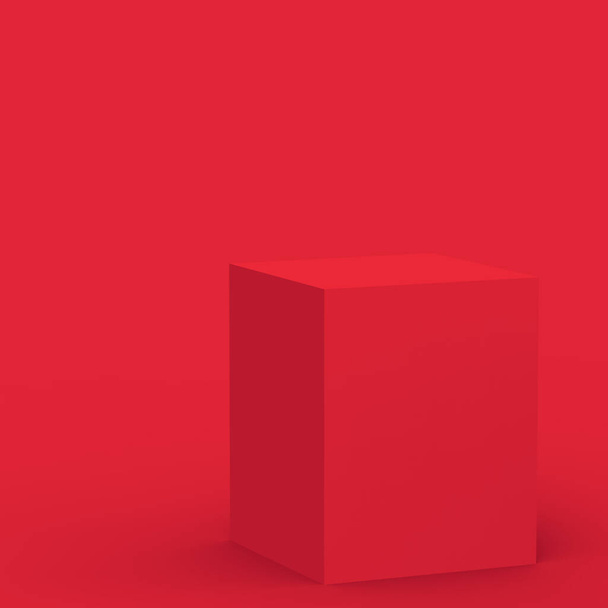 3D czerwony sześcian i pole podium minimalne tło studio sceny. Abstrakcyjny 3d geometryczny kształt obiektu ilustracji renderowania. Wyświetlacz na chiński Nowy Rok wakacje i Wesołych Świąt produkt. - Zdjęcie, obraz