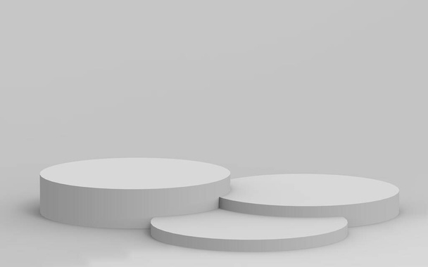 3D šedý bílý válec pódium minimální studio pozadí. Abstraktní 3D zobrazení geometrického tvaru. - Fotografie, Obrázek