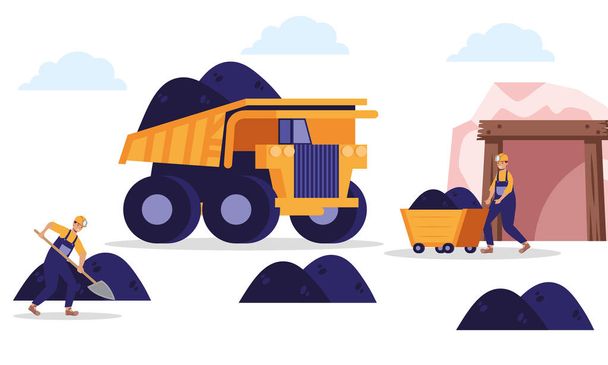 miners and dump - Vector, Image