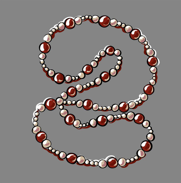 Beautiful red beads, in the form of a necklace with pearls. They lie carelessly on the table. Illustration in the style of fashion sketch by hand. - Vector, Image