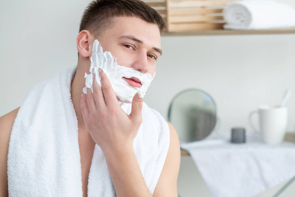 shaving cream morning hygiene procedures man foam - Fotoğraf, Görsel