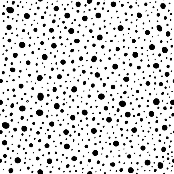 Vector illustrations of abstract hand drawn polka dots and spots seamless pattern. Good for backgrounds, textiles, fabrics, wrapping paper and wallpaper. Black and white colors. - Vector, Image