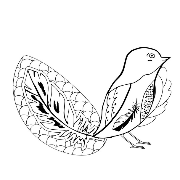 Contour linear illustration with bird for coloring book. Cute pretty bird, anti stress picture. Line art design for adult or kids  in zentangle style and coloring page. - Vektor, kép